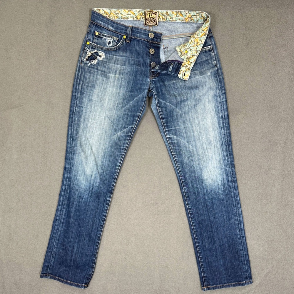 Rich and Skinny Jeans Women 28 (Fits 33") Distressed USA Button Fly Straight